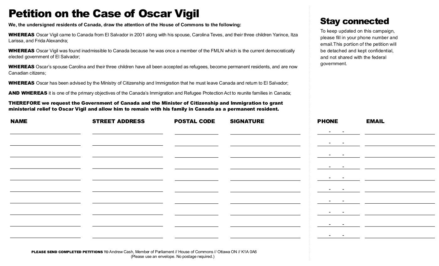 Vigil Campaign Petition - The Case of Oscar Vigil